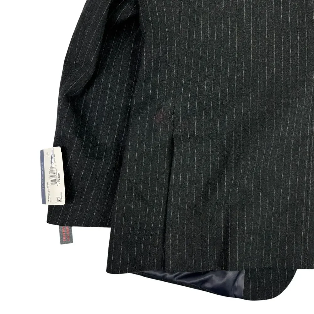 Tommy Hilfiger Mens Modern Fit Cotton Blend Pinstripe Suit Jacket Charcoal 42S
